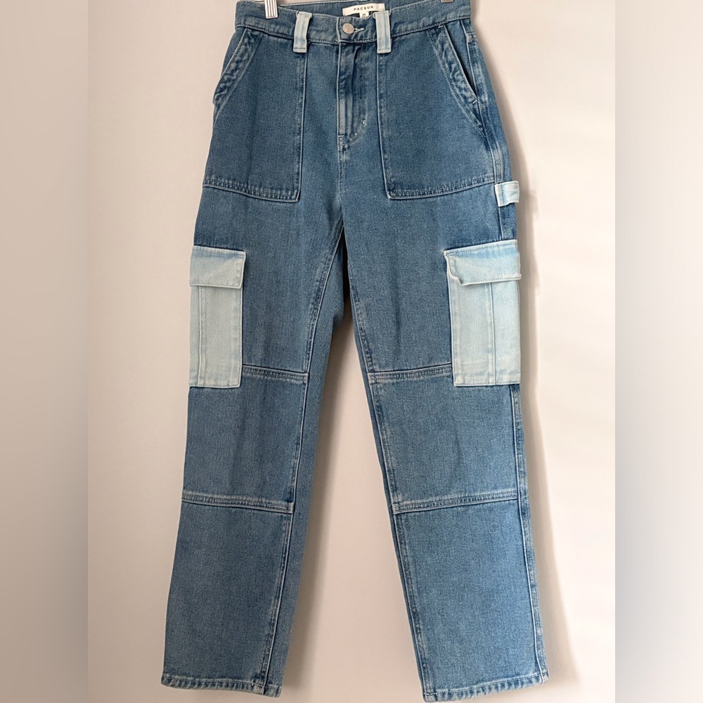 PacSun Cargo Colorblock Denim Jeans Size 25 Mint Condition